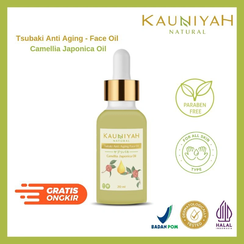 Kauniyah Natural Tsubaki Anti Aging FACE OIL - Skincare Alami - ORIGINAL by Ummu Balqis - Serum - Perawatan Wajah - Glowing - Sehat Alami - Minyak Wajah - Anti Penuaan - Anti Aging - Pelembab - Skincare Malam - Kauniyah Skincare - Kauniyah Natural