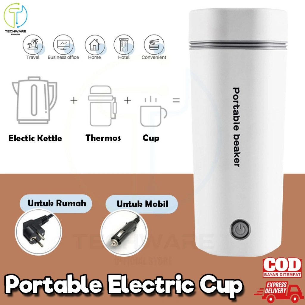Pemanas Air Listrik Rumah Mobil Electric Thermos Kettle Portable 450 mL Portable/ Termos Elektrik Portabel Mobil Rumah/ Electric Water Heater Botol Thermos/ Thermos Elektrik Portable Mobil Car