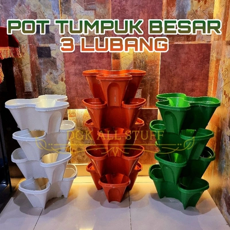Pot Bunga Tanaman Susun Tingkat Tumpuk Stackable Stack Tiga 3 Sisi BESAR Plastik