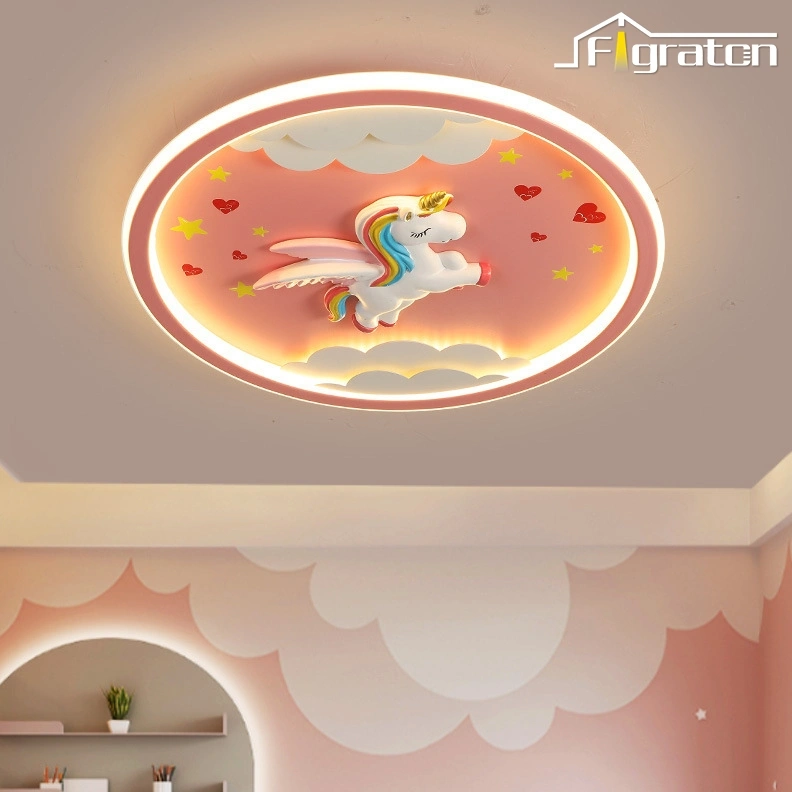 Lampu Kamar Anak Cahaya Kartun Unicorn Dekorasi Lampu Hias Plafon Anak Kamar LED Kreatif 3 Warna Perlindungan Mata Lampu Langit-Langit Kamar Anak Kamar Tidur Kepribadian Hangat Lampu LED Dekorasi FIGH