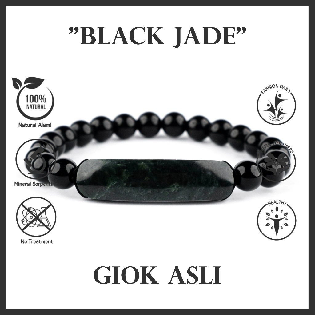 Gelang Giok Hitam Natural Black Jade Asli Original Pria Wanita