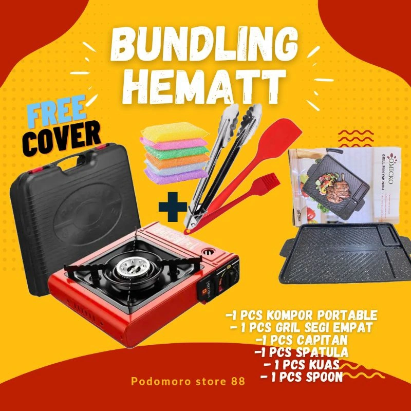 PAKET KOMPOR BUNDLING HEMAT GRILL SEGIEMPAT/ SMOKELESS KOMPOR PORTABLE