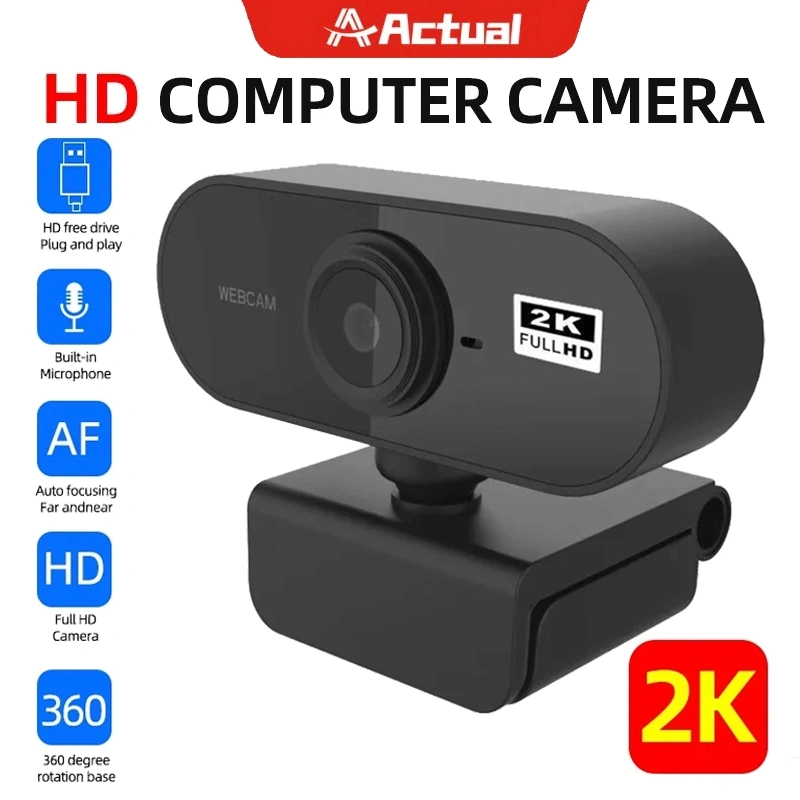 Actual【COD】 Webcam Panggilan Video Full HD 1440P 2K untuk PC Laptop Home USB Video Webcam dengan Mikrofon