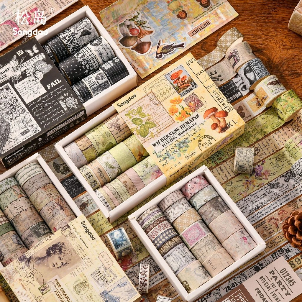 W08   20 Rolls WASHI TAPE BOX VINTAGE COLOURFUL AESTHETIC Washi Tape Decor Jurnal Dekor Masking Tape Scrapbook  DIY Deco Sticker Stiker Bujo / scrapbook / journal junk / Jurnal / Buku Diary / sticker Retro