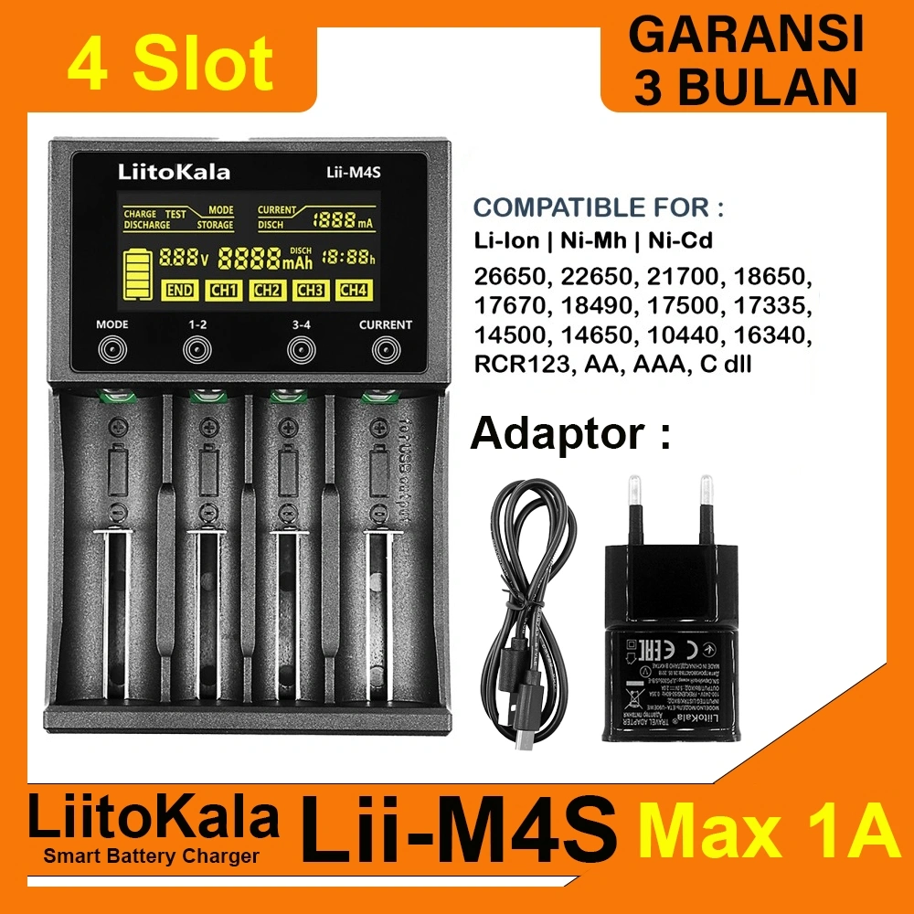 LiitoKala Lii-M4S Charger Discharge Baterai 18650 26650 21700 AA
