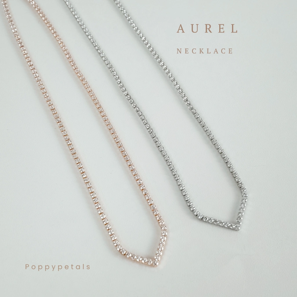 Poppypetals Aurel Necklace - Kalung V Kristal Anti Karat Crystal Necklace