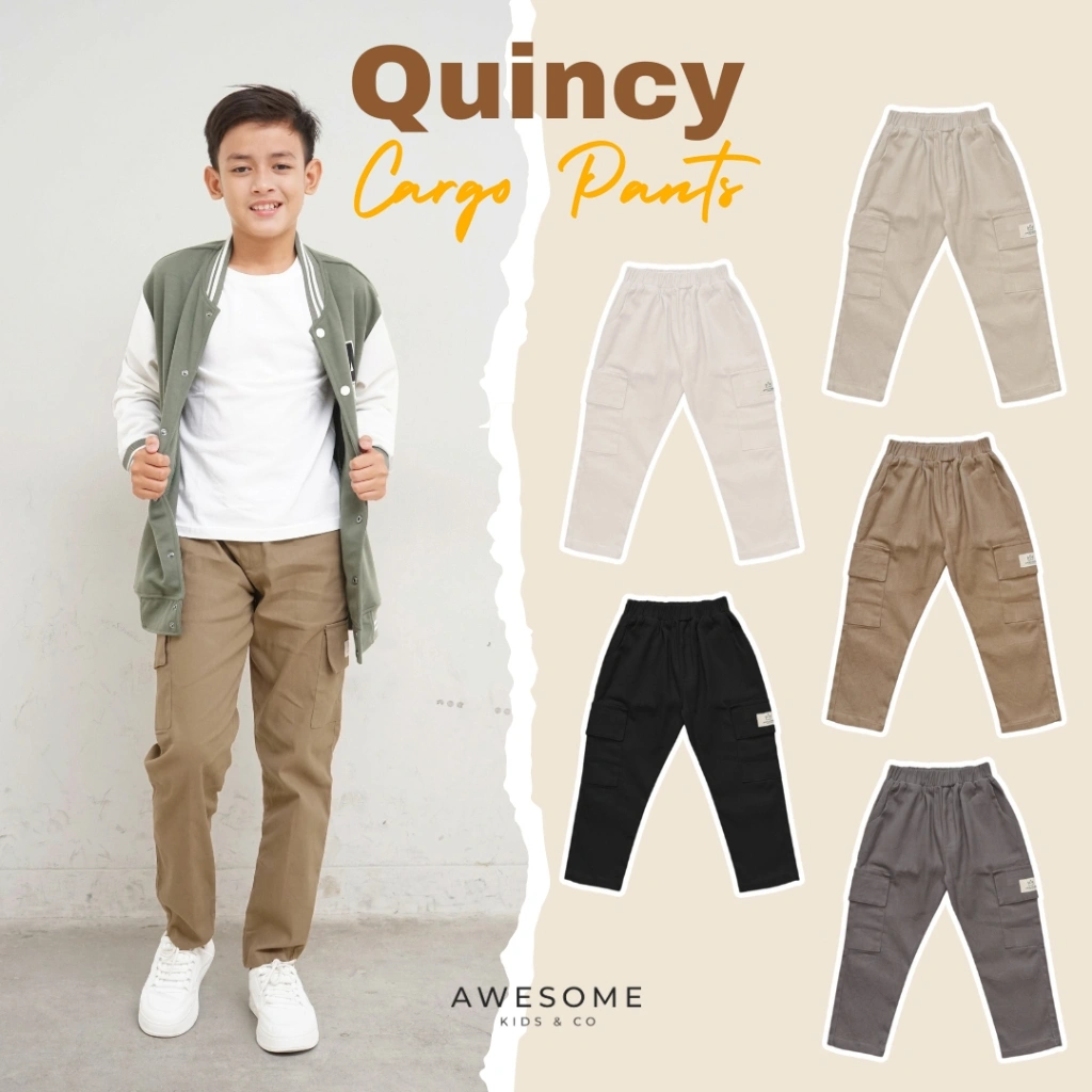 AWESOMEKIDS 10-16th Quincy Cargo  Chino Pants Remaja Laki Celana  Panjang Bahan Twill Katun Anak Polos