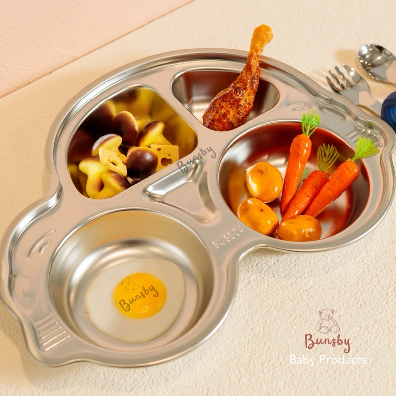 Buns Premium Character baby / kids Stainless plate 304 316 with suction & lid | piring stainless 304 316 bayi / anak premium tebal dengan suction dan tutup