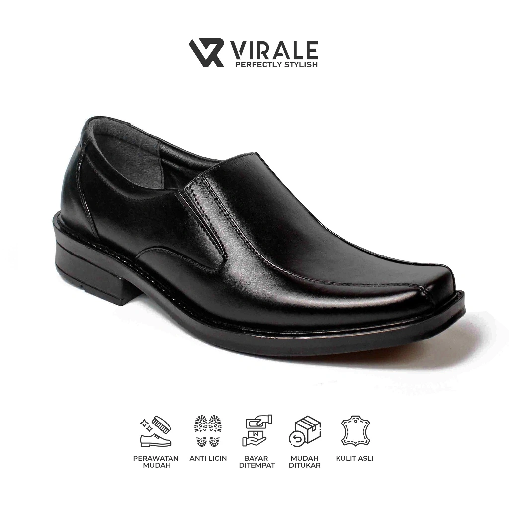 Virale - Sepatu Pantofel Polos Pria Kulit Asli Model Formal AL19