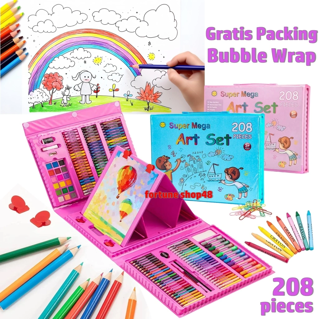 Crayon Set 208 Pcs Pensil Warna Lengkap Krayon Set Alat Menggambar Mewarnai Cat Air Lukis Anak