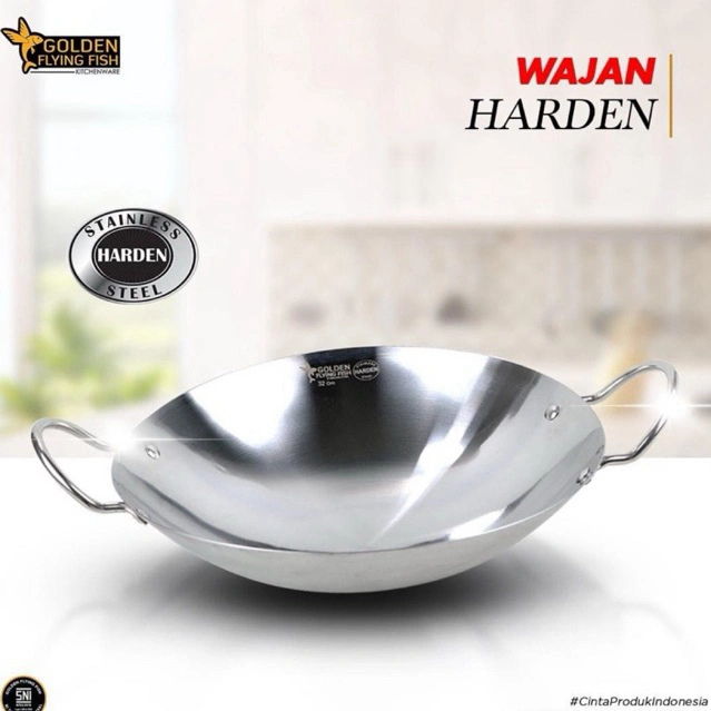 Wajan Golden Flying Fish Original - Kuali Anti Lengket Stainless Harden Steel Diameter 28 30 32 34 36 38 40 42 cm