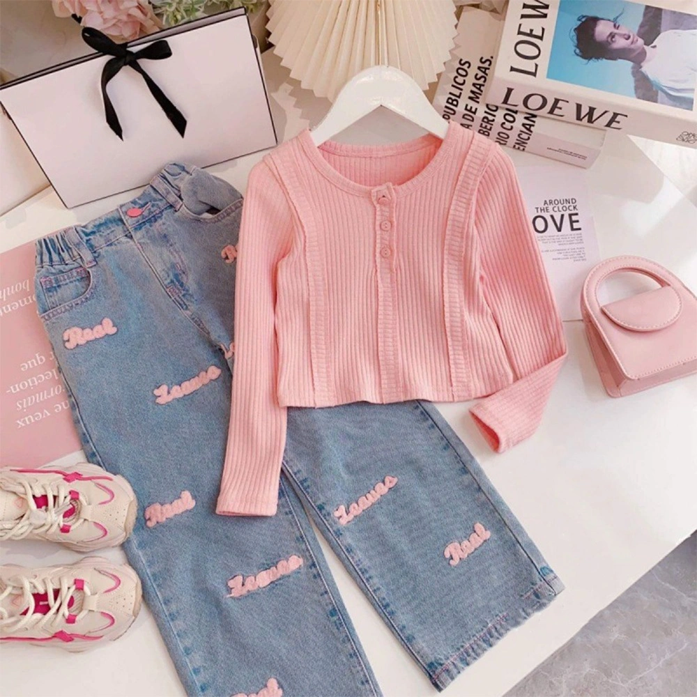 Si Baju Anak - Setelan Anak Perempuan 1-10 Tahun Set Baju Knit Lengan Panjang Celana Denim - BAP-30