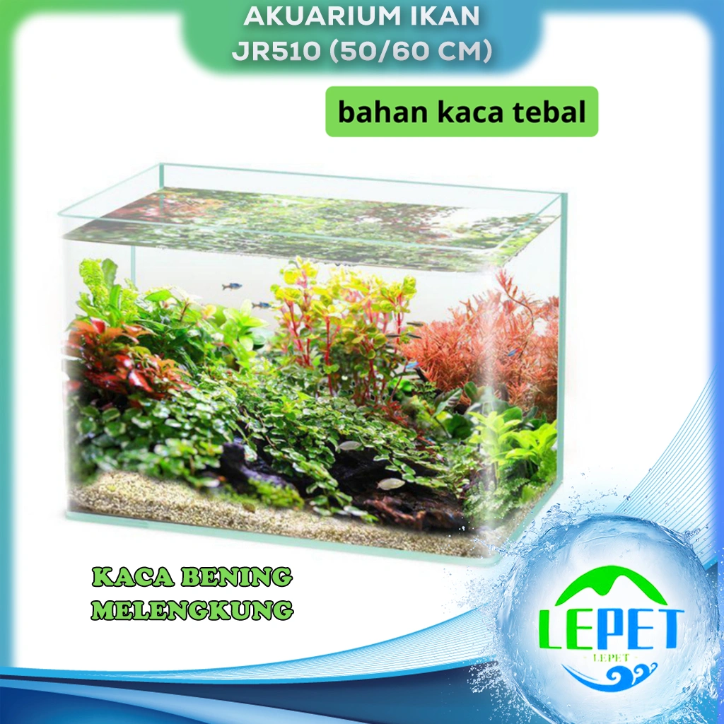 LEPET Akuarium Ikan Jr510 (50/60 cm) Tangki Ikan Mini dengan bahan kaca bening melengkung