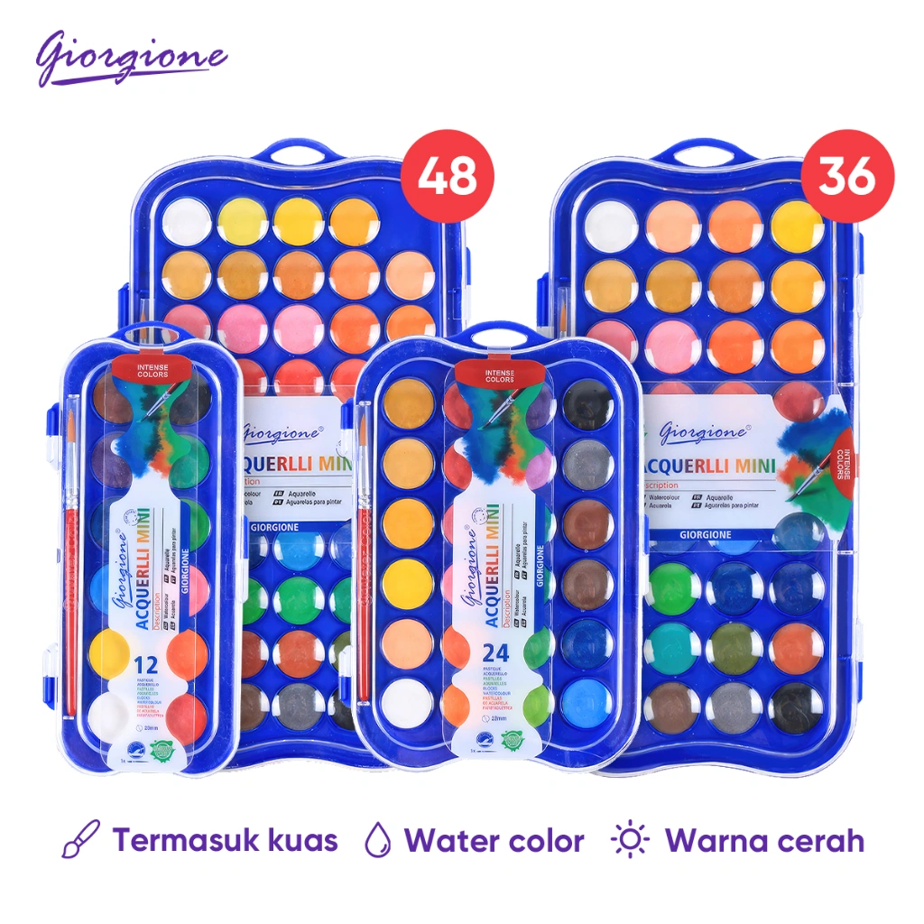 Giorgione Cat Air Watercolor Paint Set Cat Padat Solid Paint 12/24/36/48 Warna G-T