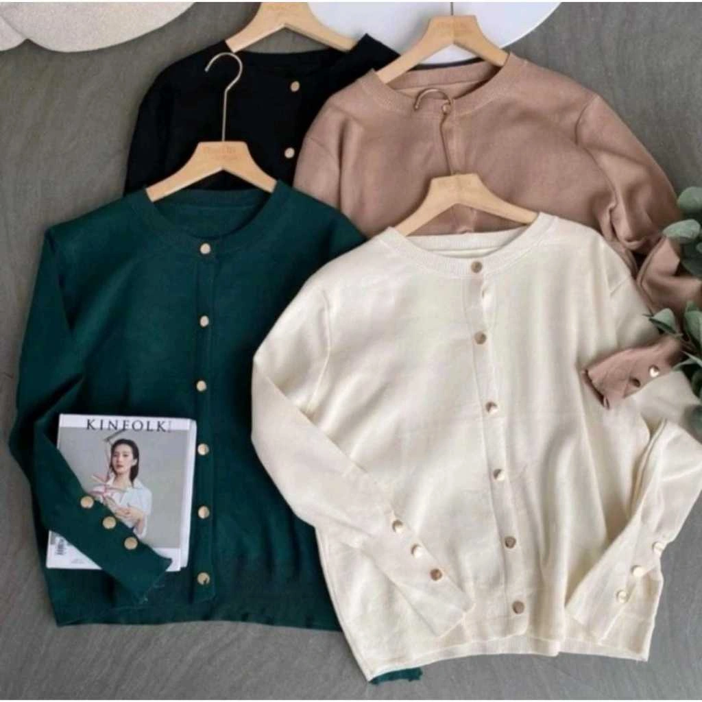 Starla Cardigan Basic Kancing Gold Tebal Premium