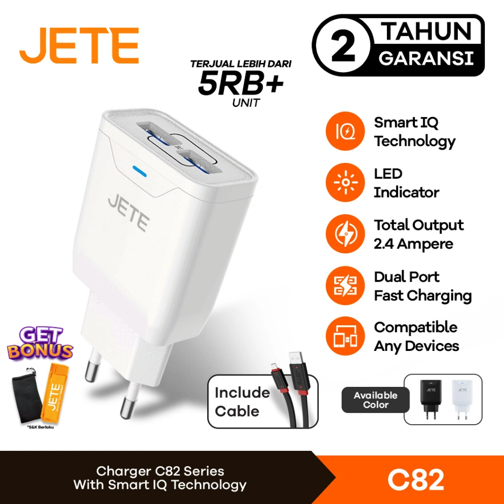 Charger Hp JETE C82 Fast Charger Kabel USB Micro - Garansi  2 Tahun