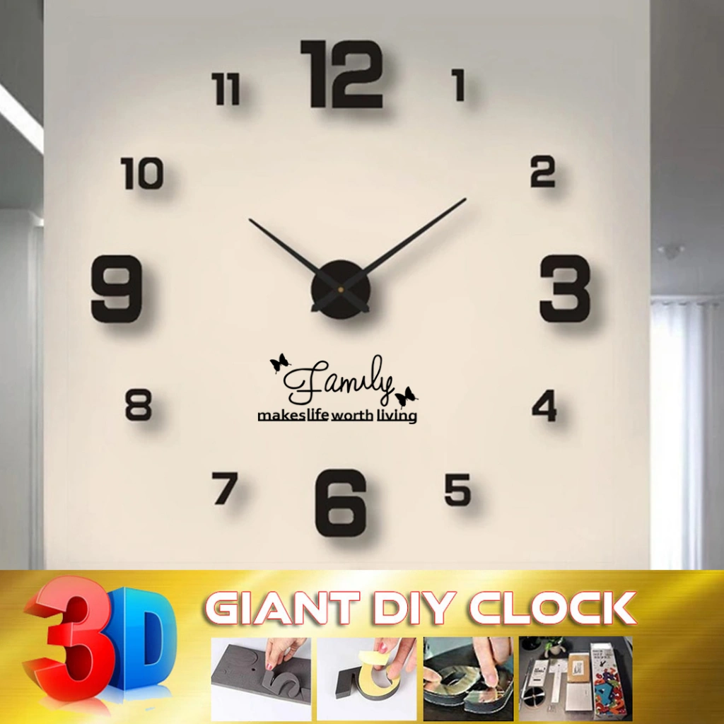 3D Jam Dinding Besar Raksasa Giant Wall Clock DIY 80-130cm Diameter (1KG=3pcs) 3 DIMENSI