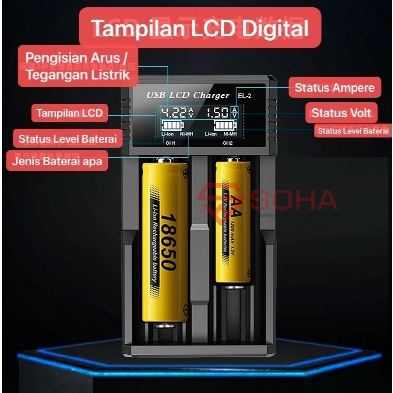 Charger Baterai AA AAA Ni-Mh/Ni-cd 18650 Li-ion Indikator LCD Display Status CHB-011 Battery Cas Ulang Baterai