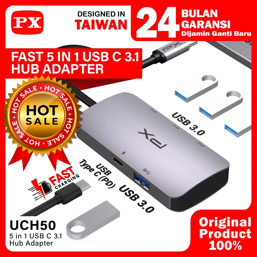 Converter Hub Adapter 5 in 1 USB Type C 3.1 to USB 3.0 PX UCH50