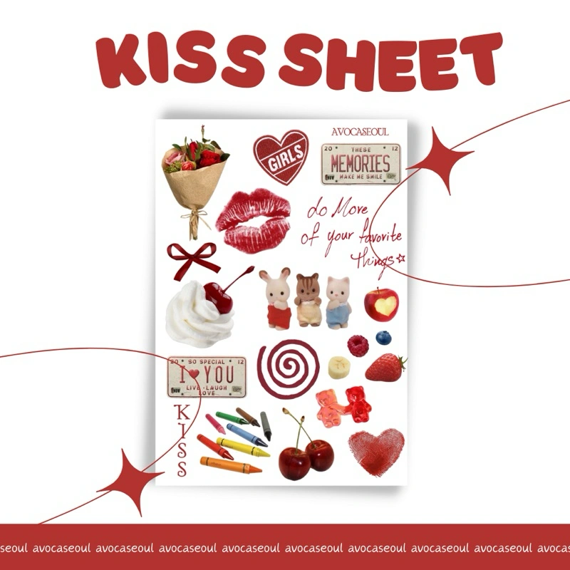 sticker sheet kiss sheet aesthetic ins korea untuk dekorasi scrapbook, deco pola, journaling,  phonecase, headphone, stiker lucu