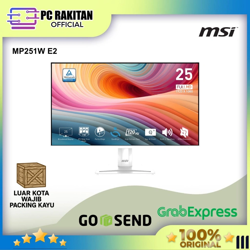 MSI MONITOR 25 INCH OFFICE PRO MP251W E2 IPS FHD 1080P 1MS 120HZ TILT SPEAKER WHITE 3Y