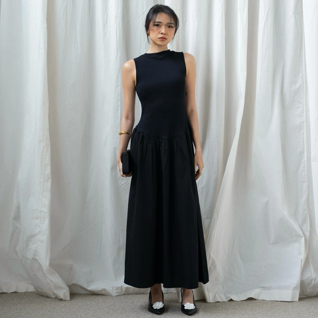 THALIA DRESS | ROOHA | Basic Drop Waist Ribbed Cotton Maxi Dress Wanita