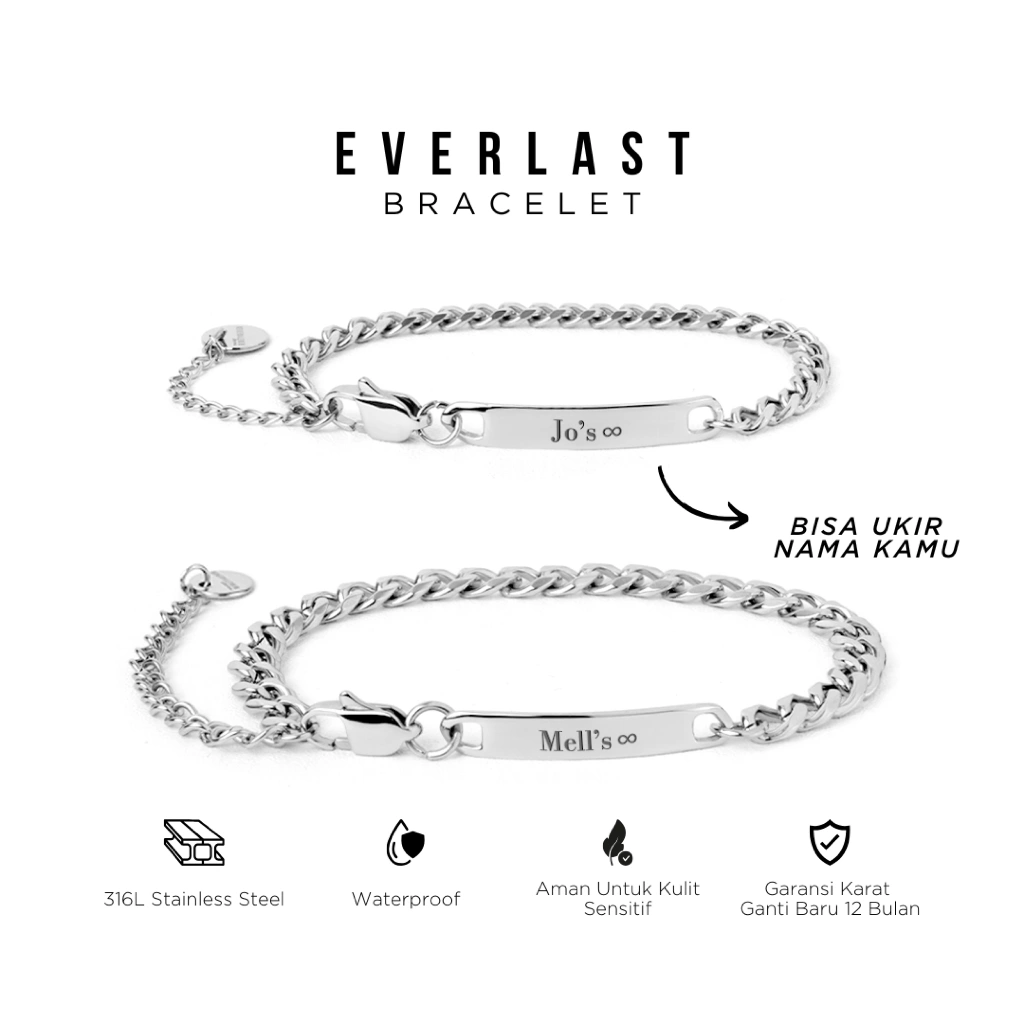 PROJECT NINETYSEVEN - EVERLAST Bracelet - Gelang Couple Bebas Custom Nama Pria Wanita Anti Karat Premium