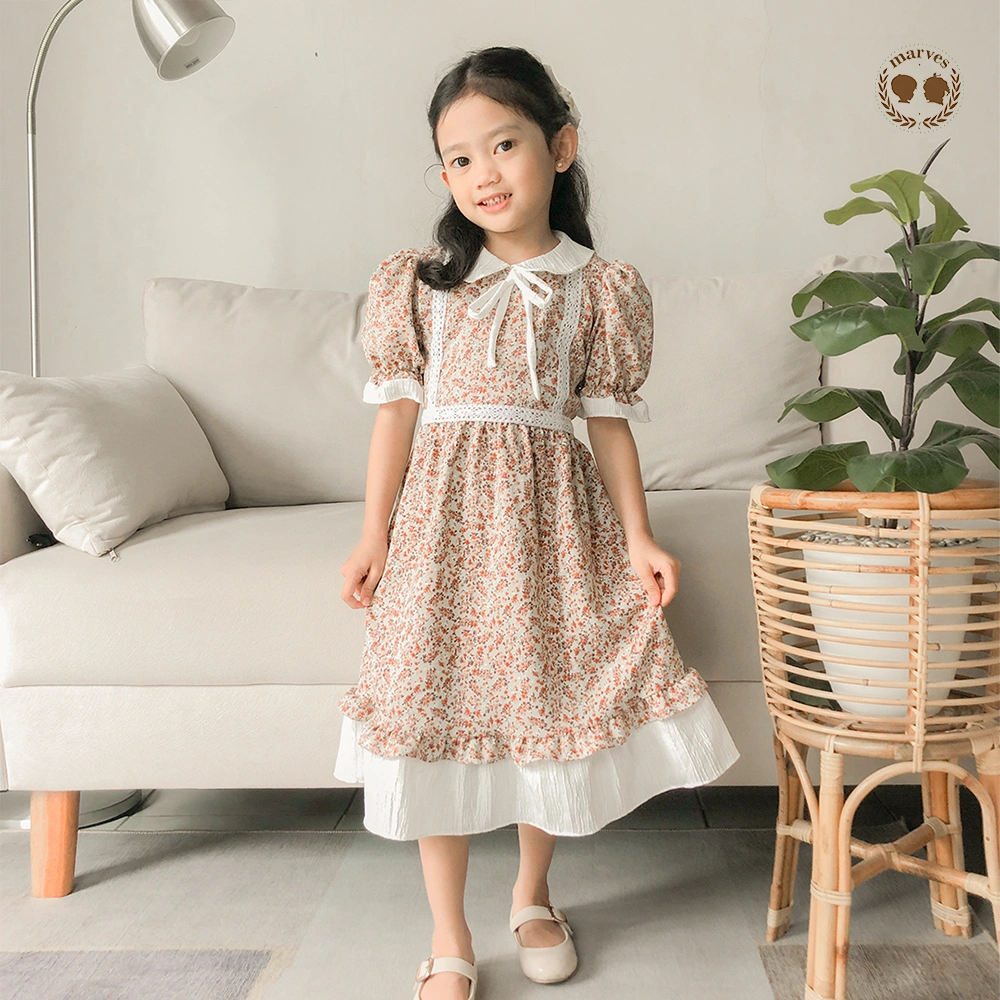 MARVES Agatha Dress Baju Anak Perempuan Bahan Lady Crush Motif Bunga Usia 1 hingga 14 Tahun