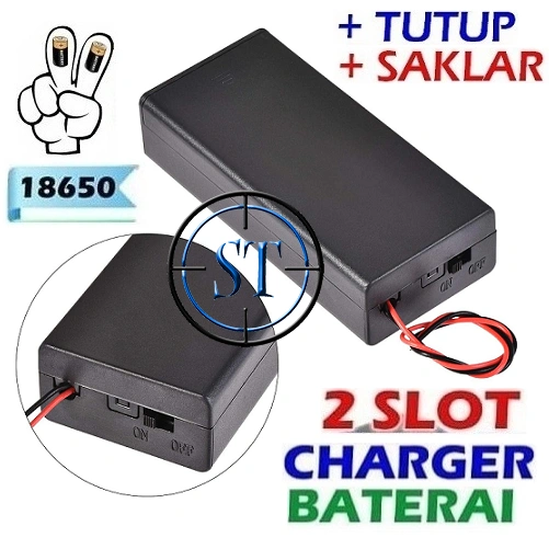 18650 x 2 Slot Parallel / SERI Battery Holder Baterai Case Charger Batere Box Kotak + Tutup Saklar
