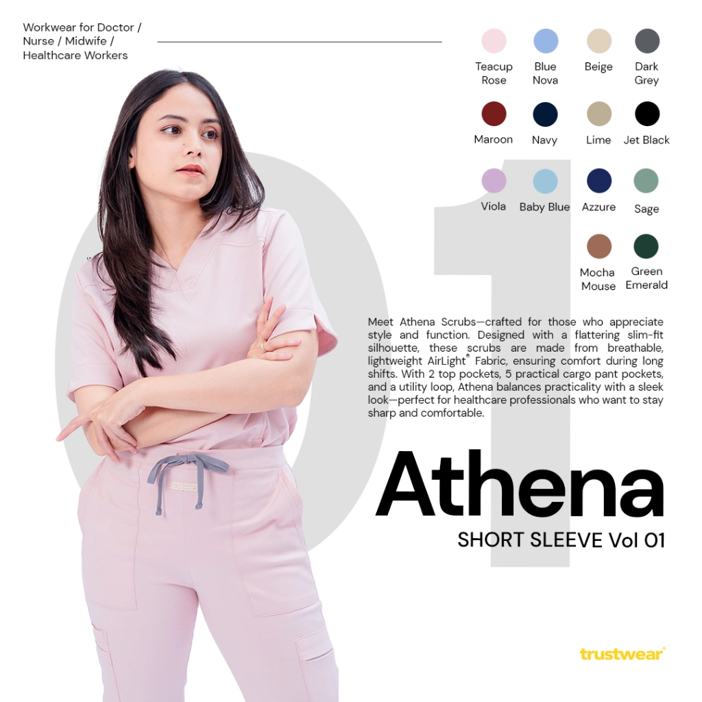 [Scrubs Athena] Doctor's Scrub/Set Baju Celana Jaga OKA OK Perawat/Dokter Lengan Pendek I