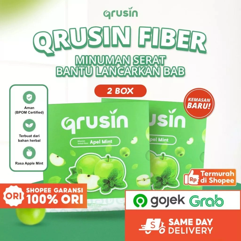 Qrusin Fiber - Minuman Diet Serat Fiber Slim Suplemen Detox Pelangsing Penurun Berat Badan 2 Box