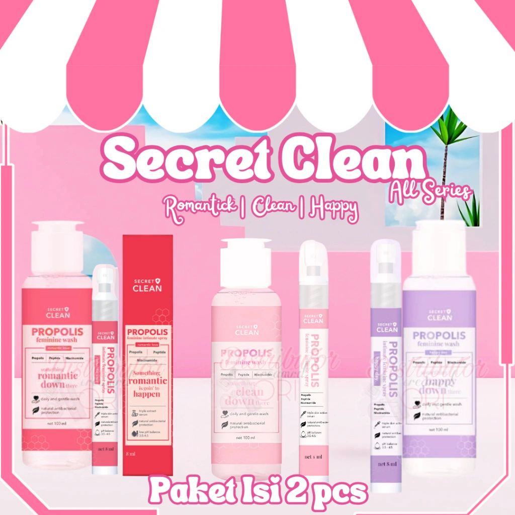 SECRET CLEAN Propolis Feminine Wash 1 Pcs + Intimate Spray 1 Pcs | Paket 2 Pcs | Set