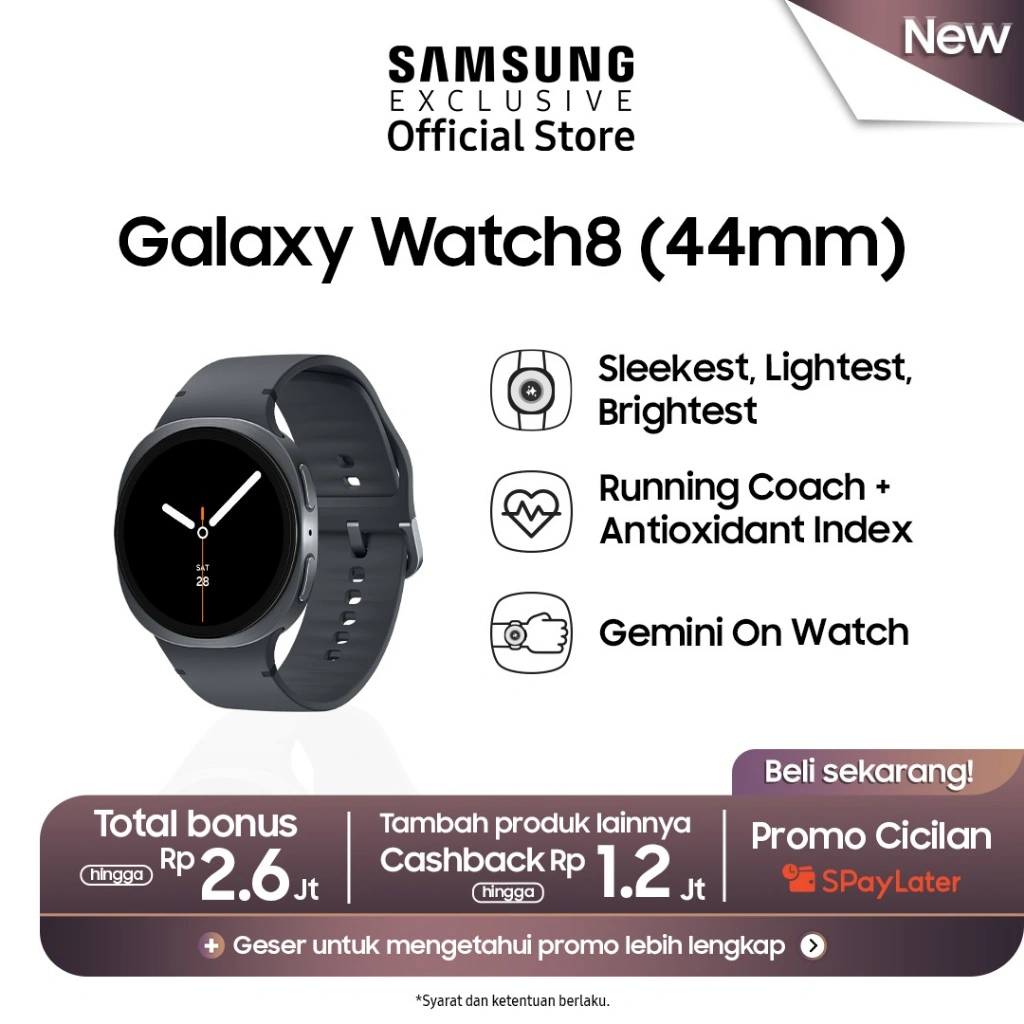 Samsung Galaxy Watch8 44mm - Graphite | Bluetooth | Smart watch AI | Prosesor 3nm | Sleep Coaching