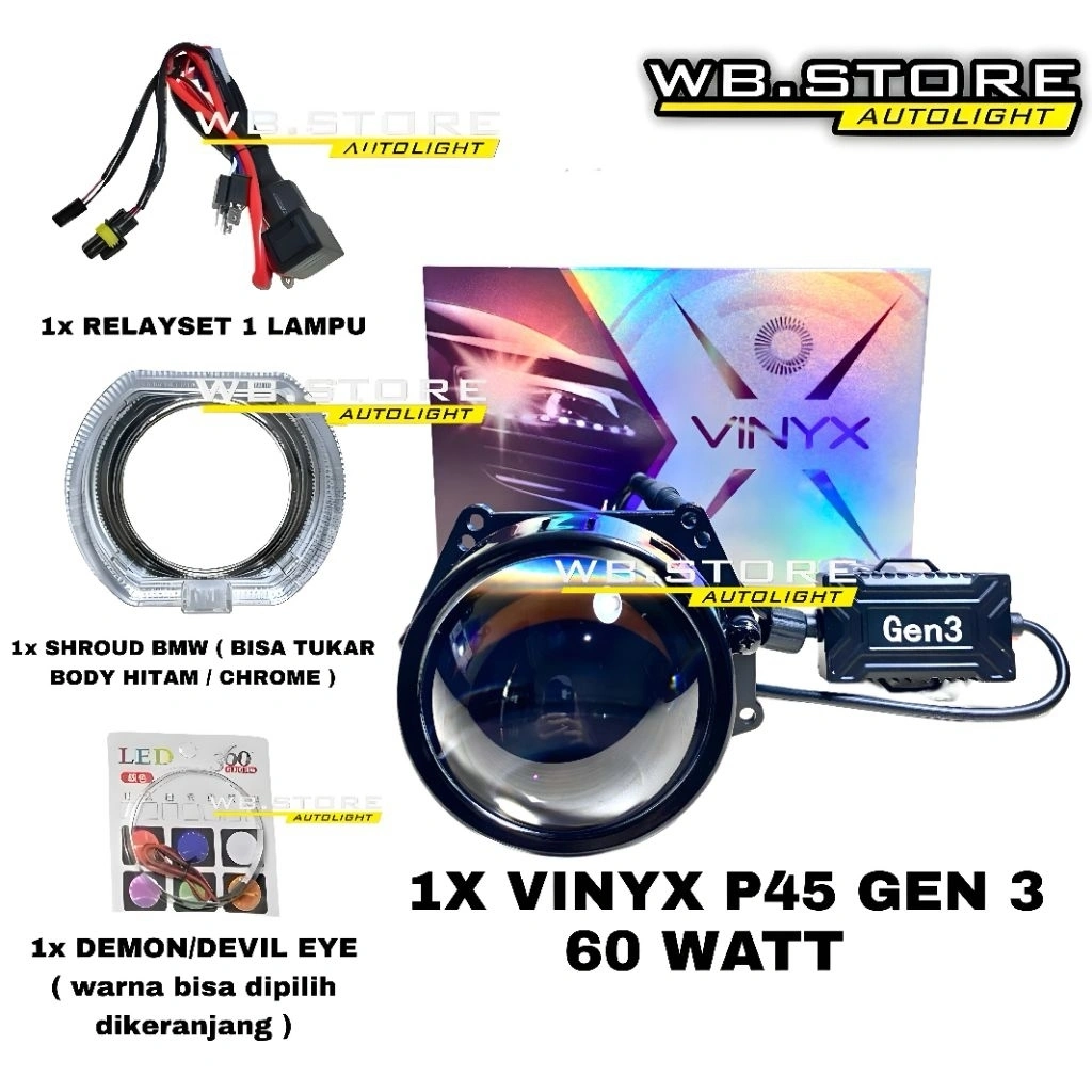 PAKET LENGKAP Biled VINYX P45 55 watt 3 inch PURPLE LENS Lampu biled vinyx p45 Lampu biled aes turbo se lampu biled aes biled vinyx biled cr7 pro7 biled lampu biled