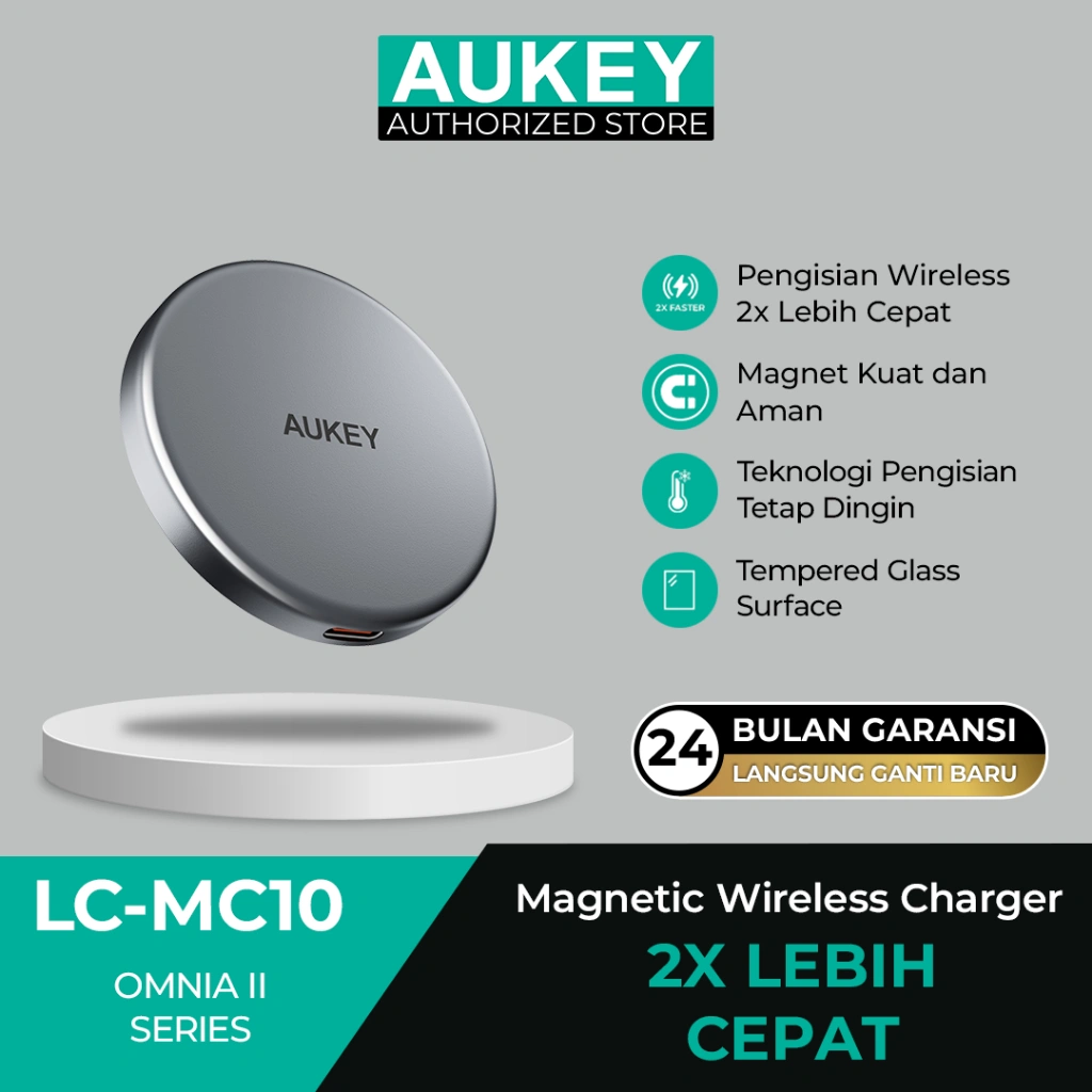 Aukey Wireless Charger 15W MagSafe Qi2 Magnetic Fast Charging Samsung Iphone Safe Strong Magnet - LC-MC10