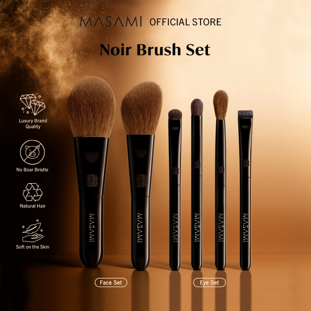 Masami Noir Travel Set 2.0  - Mini Eye Set Brush Set / Mini Face Set (Promo) / Brush Set Travel Size / Kuas Makeup / Kuas Rias Set / BUNDLE Quick Glam Pack