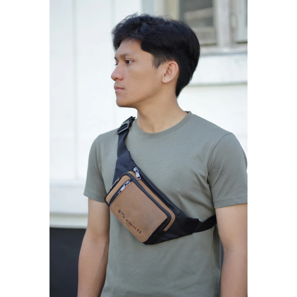 Pusiill-Waistbag Kombinasi kulit+Cordura/Waistbag Pria&Wanita-Tas Pinggang-Tas selempang pria
