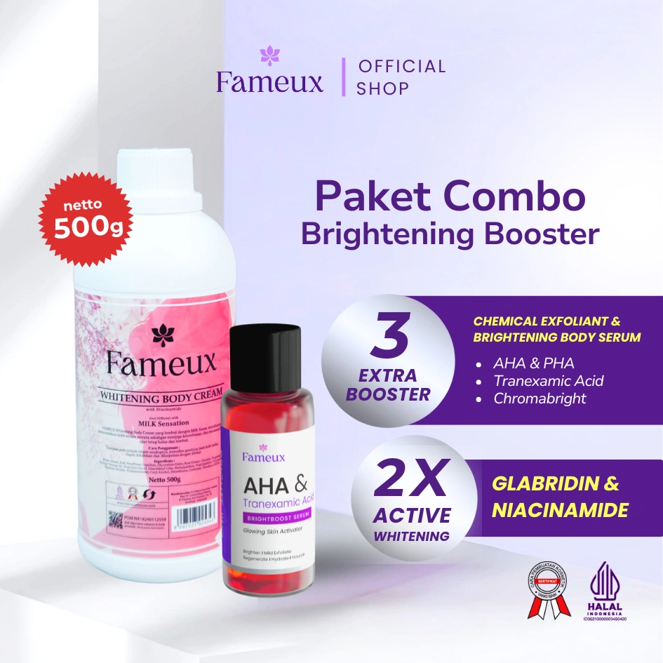 [MID DEALS SALE] Fameux Paket Whitening Body Cream 500ml + Brightening Serum | Paket Body Bleaching Pemutih & Pencerah Kulit