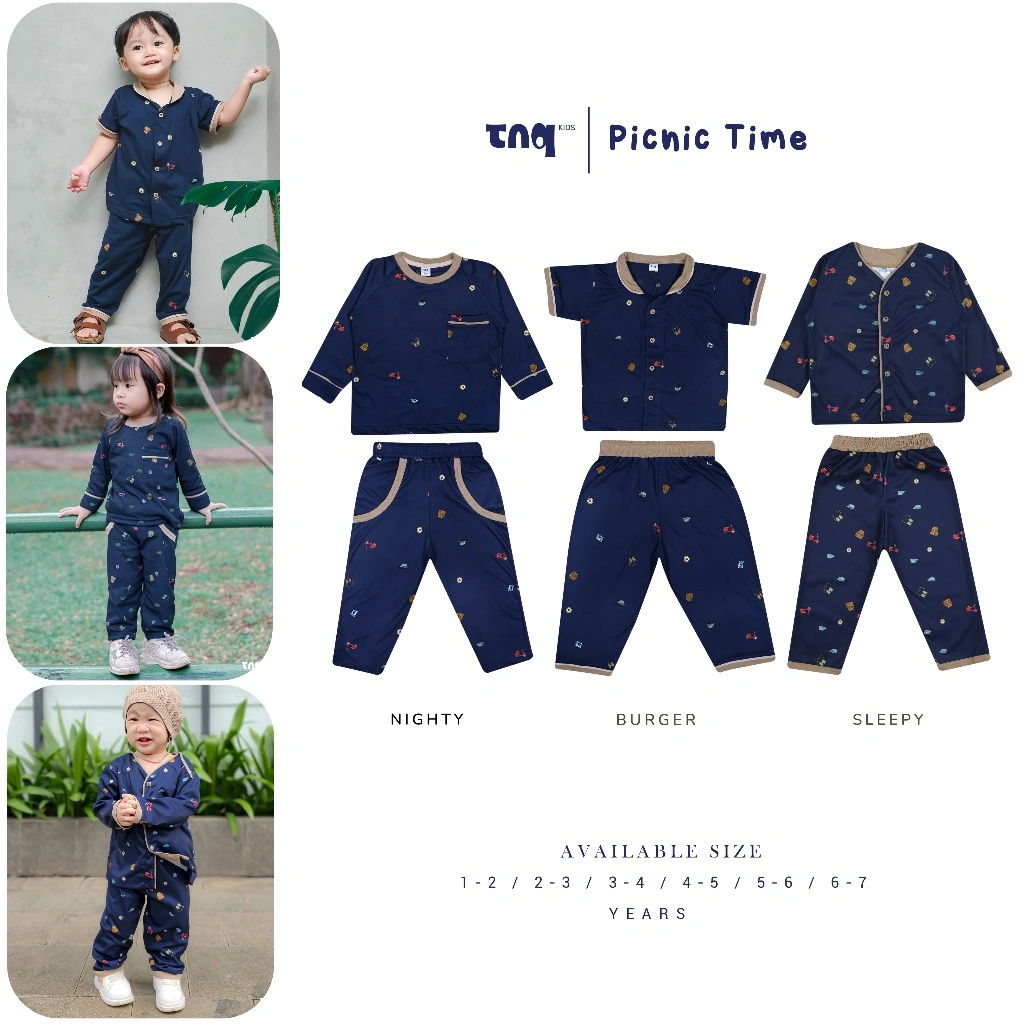 TNQ Kids Picnic Time Setelan Piyama Motif Printing Anak Laki Laki Dan Anak Perempuan Usia 1-7 Tahun