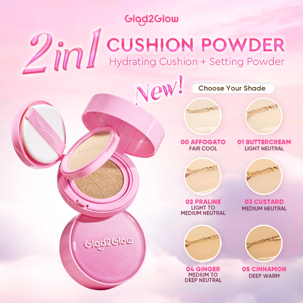 [ New launch  | 100% Ori ] Glad2Glow 2in1 Cushion Powder Perfect Pair cover cushion refill dengan kandungan skincare mencegah kekusaman dan kulit kering sepanjang hari G2G Concealer Foundation Wajah Extract Mencerahkan Lasting Compact Waterproof