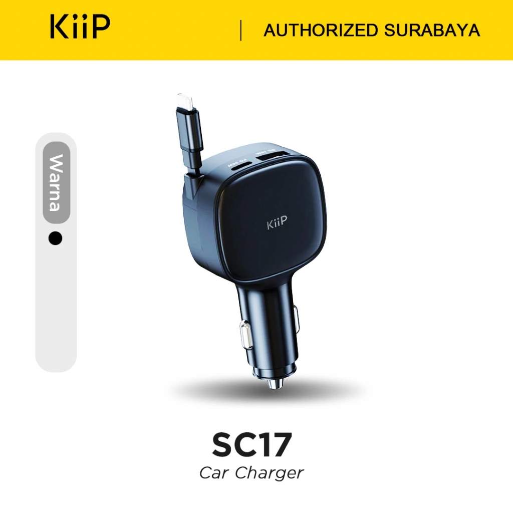 KiiP SC17 Car Charger Retractable PD 84W Charger Mobil Fast Charging
