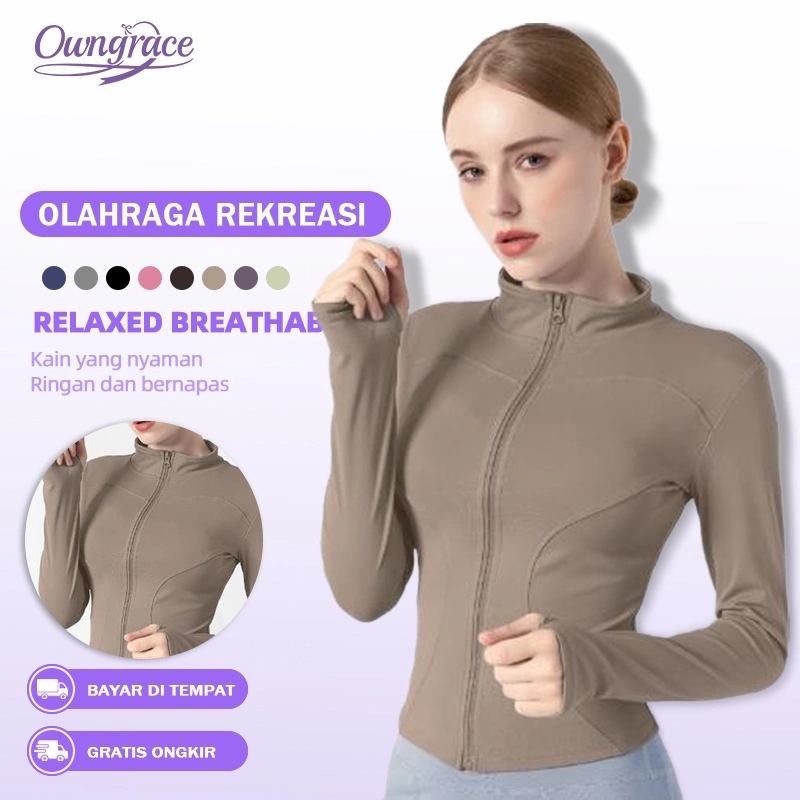Owngrace Jaket Olahraga Anti Uv Wanita Polos Lengan Panjang Untuk Yoga/Gym/Fitness Sport/zumba