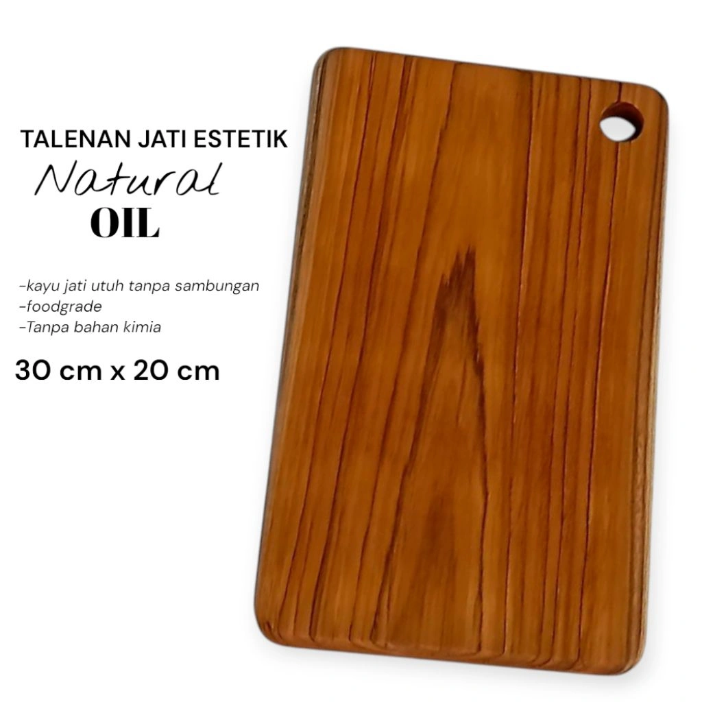 Talenan Kayu Jati Jumbo 30x20 cm Estetik Food Grade Natural Oil Cutting Board Dapur Tanpa Sambungan Awet Kuat Tanpa Bahan Kimia"