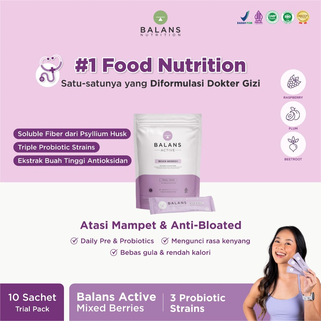 Balans Active Trial Pack | Mixed Berries | Fiber & Probiotics Drink  - isi 10 Sachet
