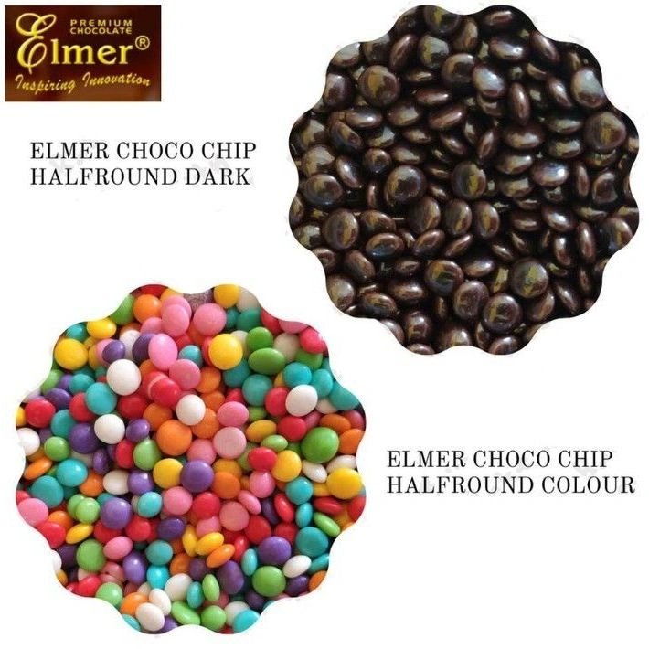 [ Repack ] Elmer Choco Chips HR 250Gr | Chocochip Dark & Warna Half Round | Topping Taburan Cake