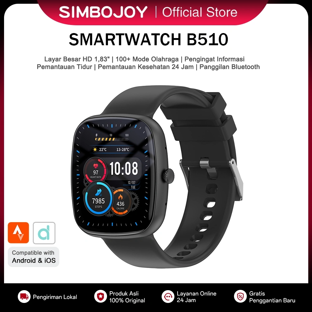 Simbojoy B510 Smartwatch Jam Tangan Pria Bluetooth Call | Sleep Monitor | Heart Rate Tracking Jam Wanita