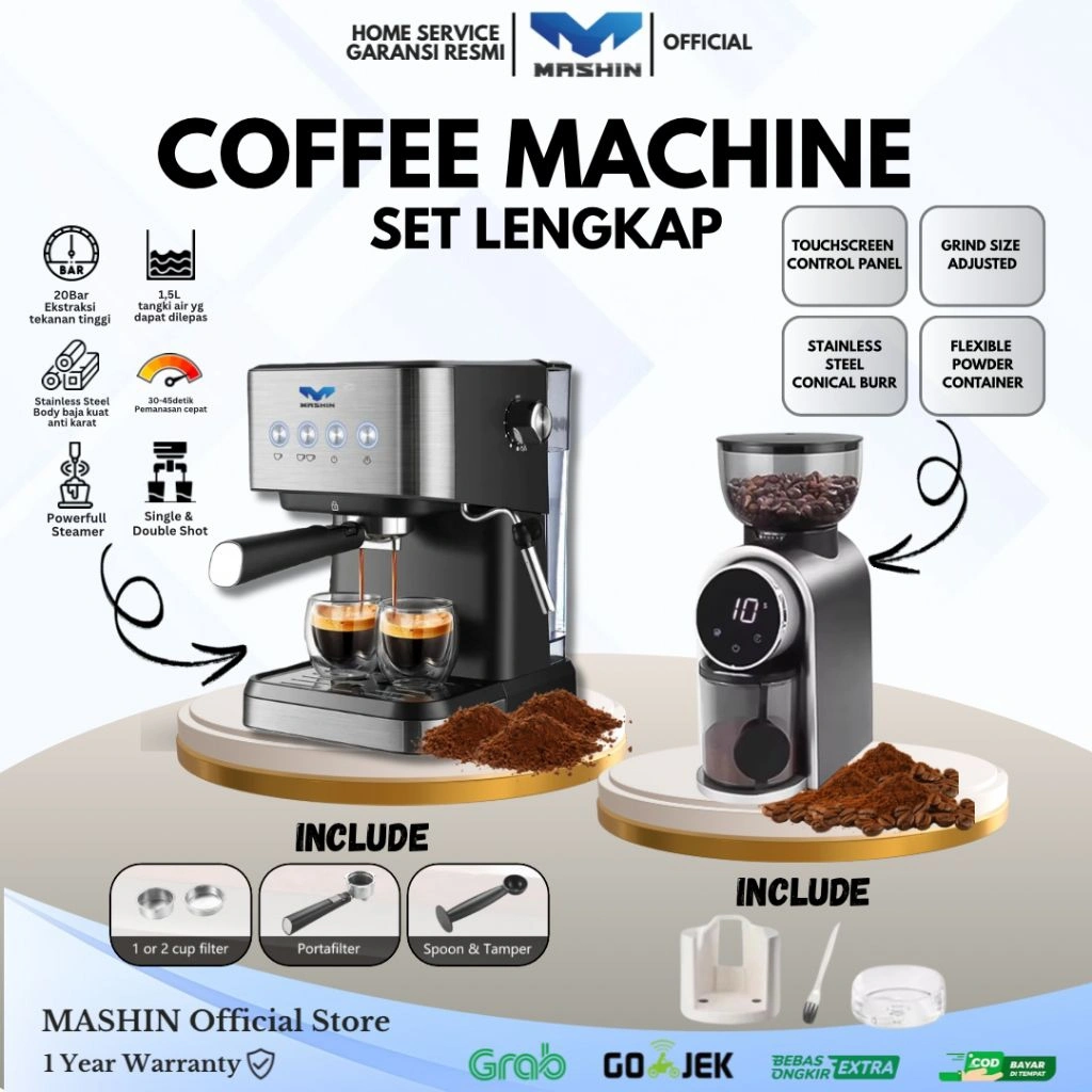 Mashin - PAKET Mesin Kopi Lengkap Coffee Maker Machine Espresso And Grinder