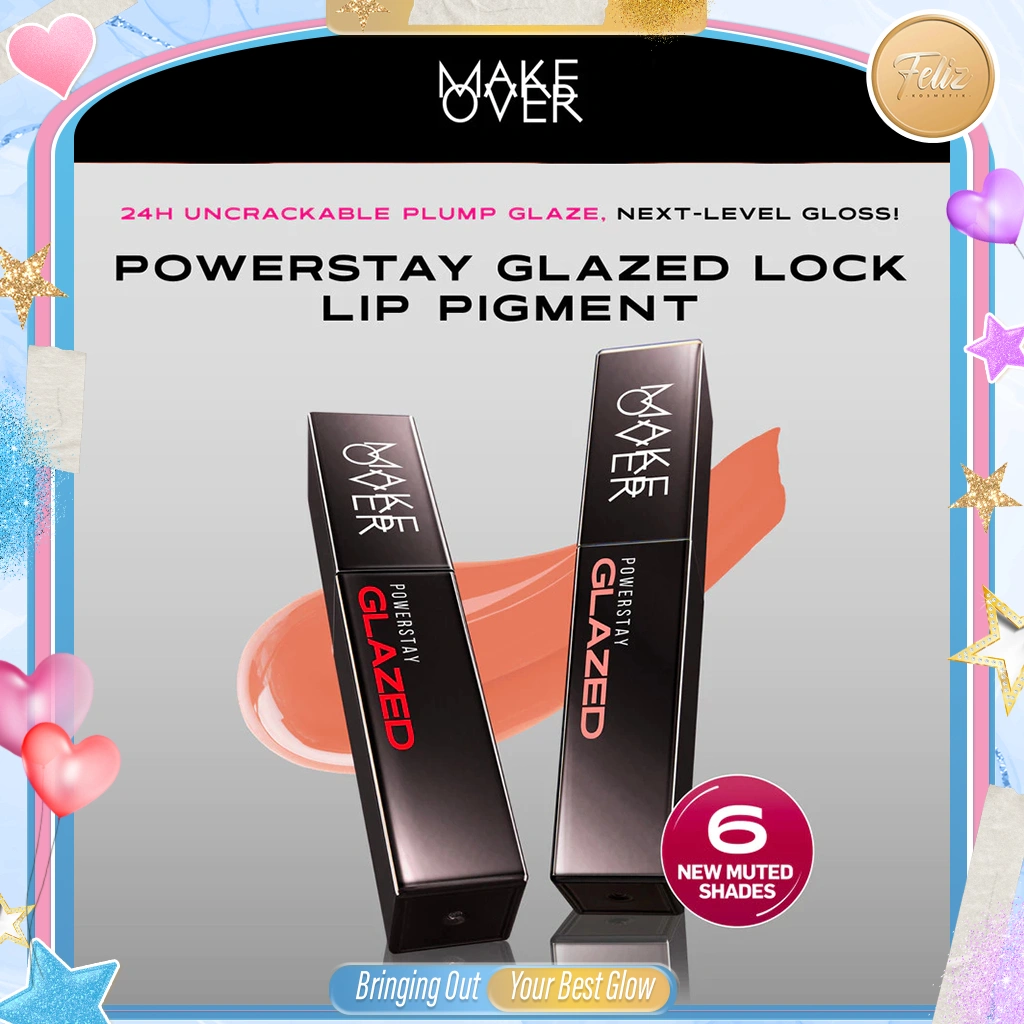 * FELIZ * MAKE OVER Powerstay Glazed Lock Lip Pigment Plump Glazed Next Level Lip Gloss Lip Cream Transferproof Pigmented Tahan Lama 24 Jam Ringan Tidak Lengket di Bibir Lipstick Lipcream