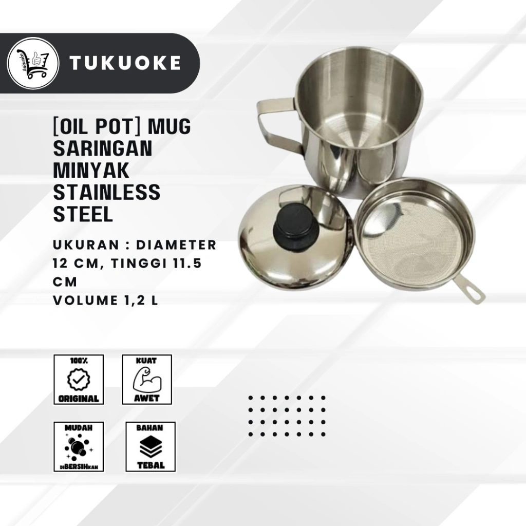 [OIL POT] MUG SARINGAN MINYAK STAINLESS STEEL WARNA PENYARING JELANTAH SET DAPUR BEKAS GORENG STENLS