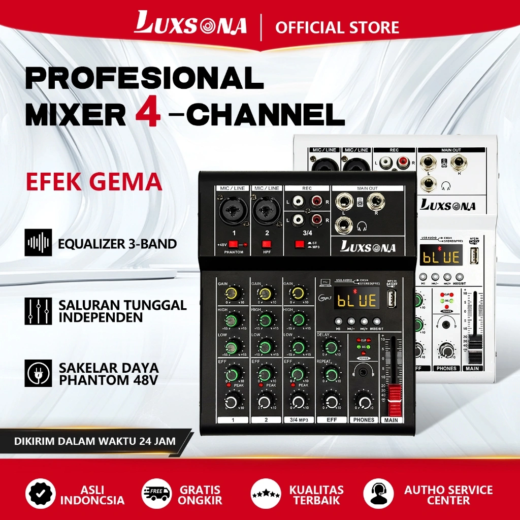 LUXSONA Mixer 4 chanel/mixer audio/99DSP 4 chanel mixer mini /Amplifier Bluetooth Mini profesional/Soundcard USB mikser audio termurah murah ashlley premium 4 chanel audio Audio mixer